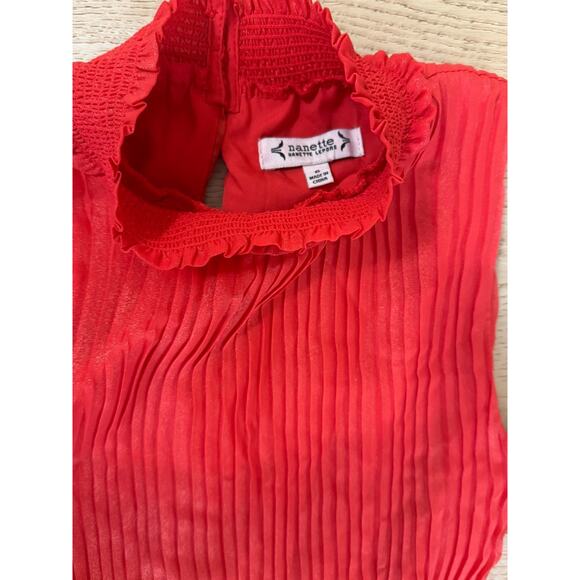 NWOT Nanette Lepore Mock Neck Pleaded Stretchy Waist Jumpsuit Coral Women’s 6 - Picture 4 of 10